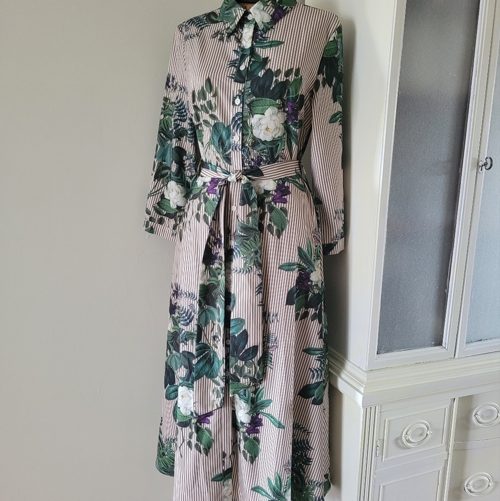 Beautiful floral long button down shirt dress